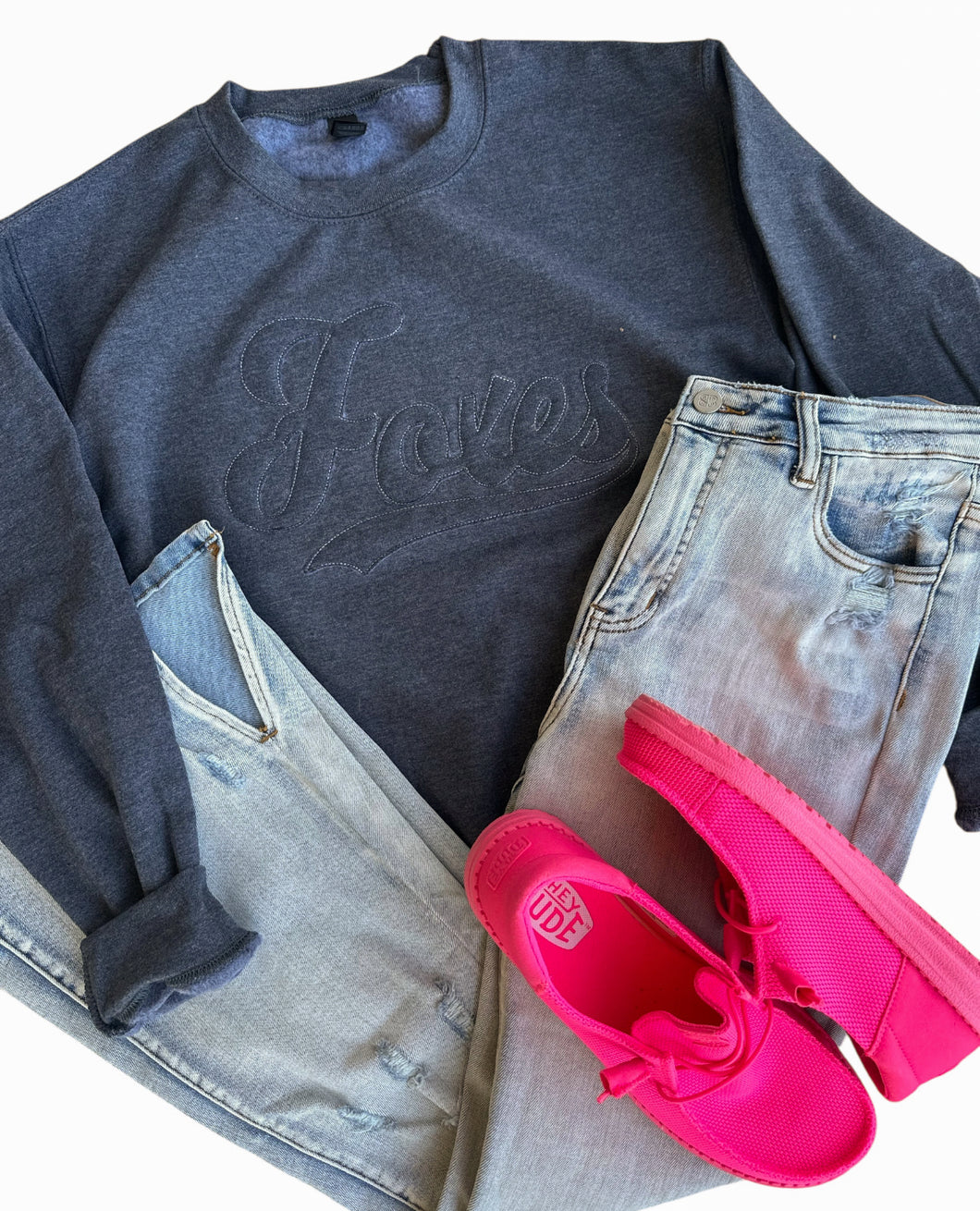 Foxes Grey on Grey Embroidery Sweatshirt