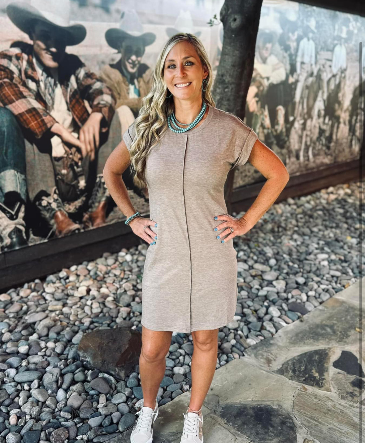 Beige Rolled Cuff Tshirt Dress – Bronze Beauty Bar & Boutique