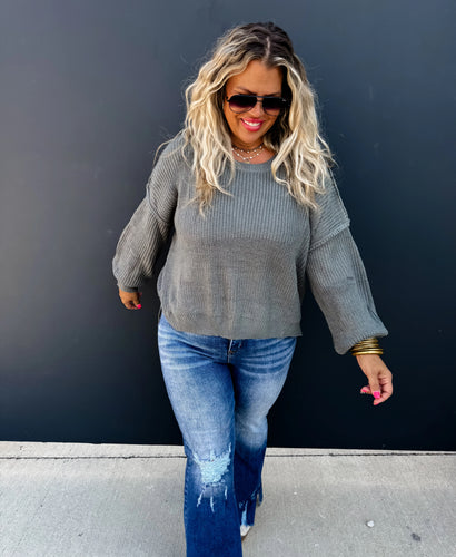 Charcoal Sweater Knit Top